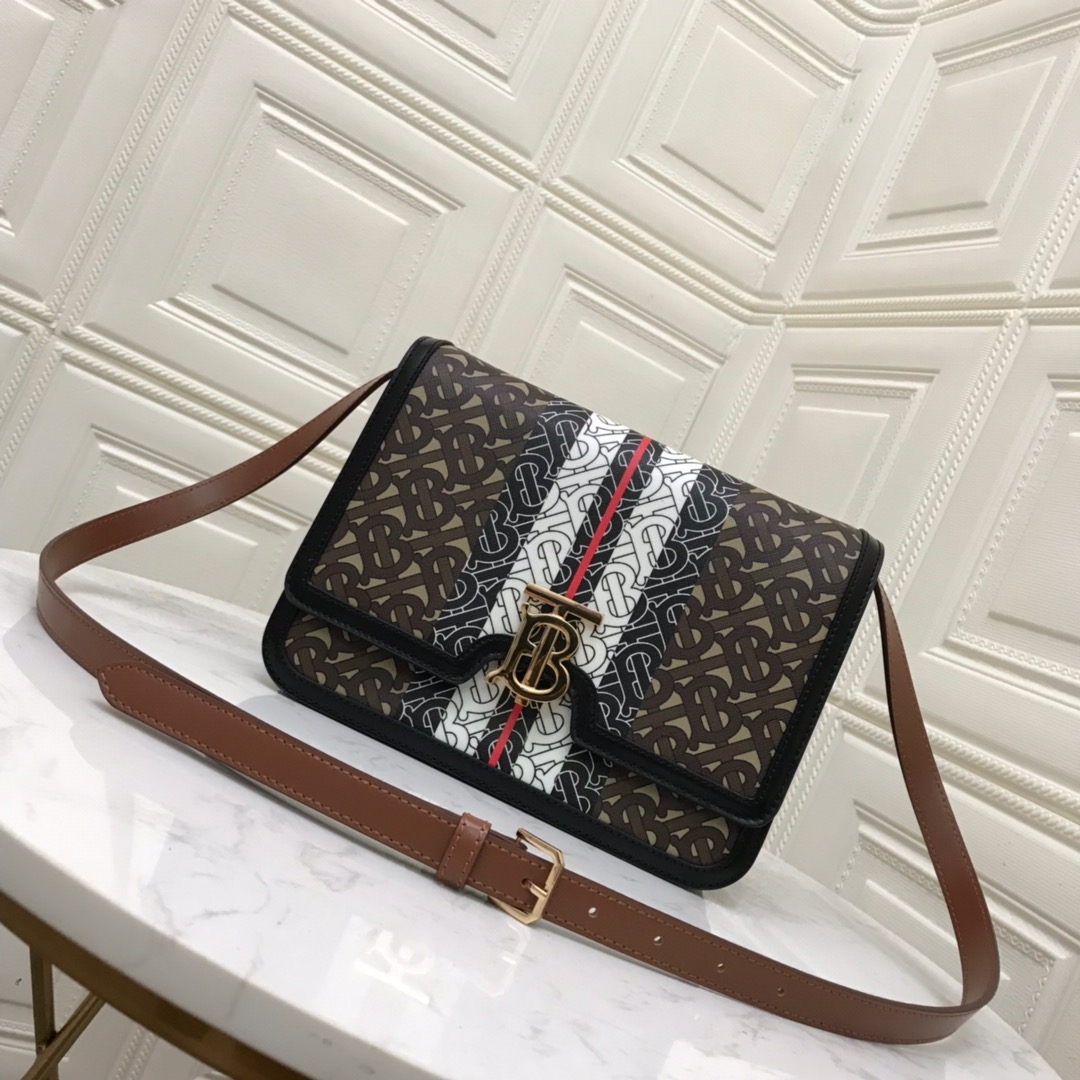 80193371 Medium Monogram Stripe E-canvas TB Bag, BURBERRY BAGS