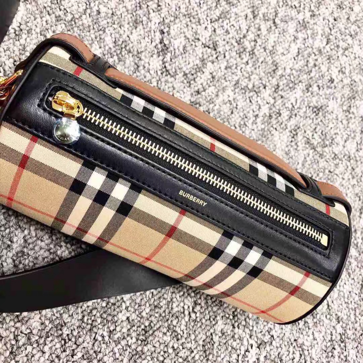 VINTAGE CHECK and Leather Barrel Bag, Burberry handbag