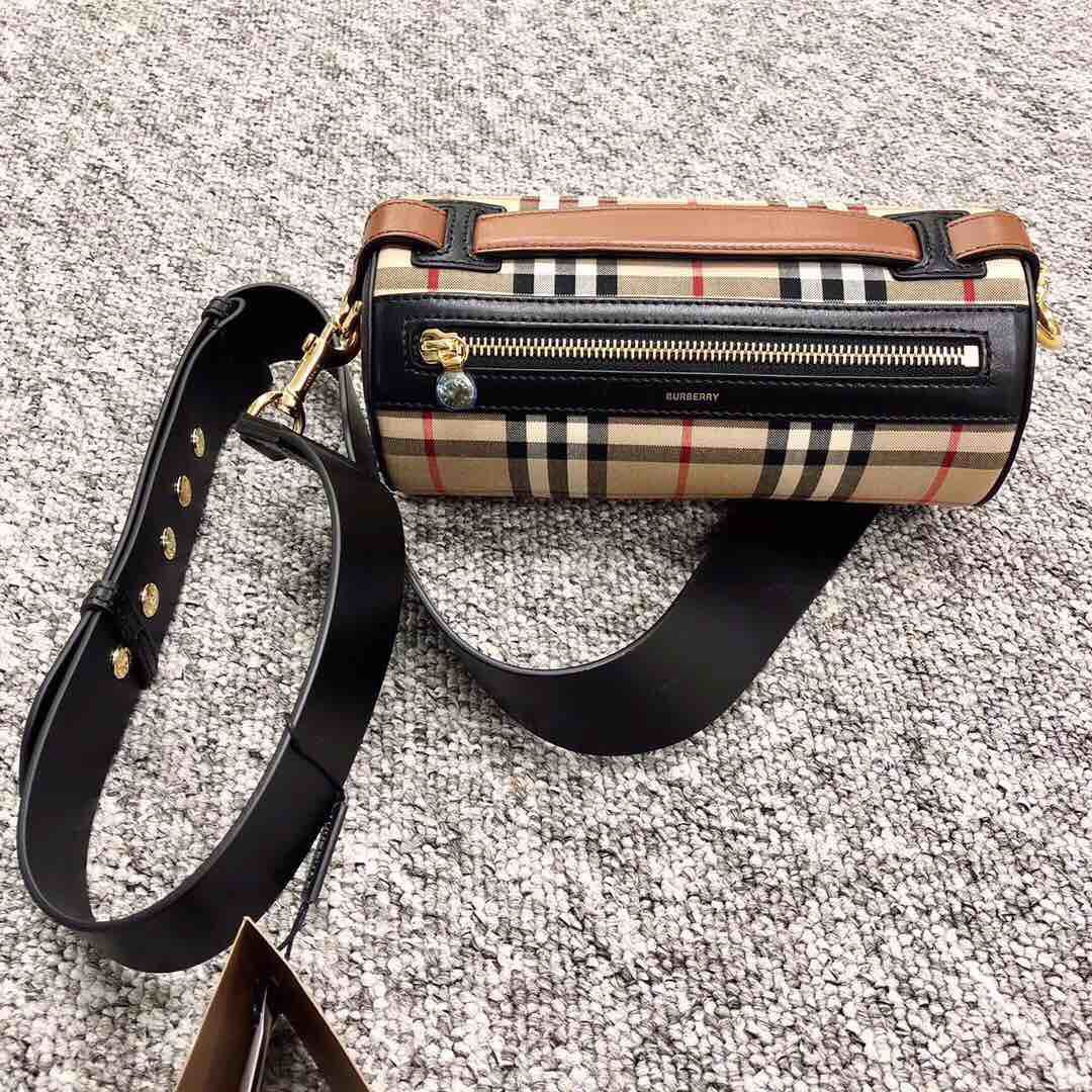 VINTAGE CHECK and Leather Barrel Bag, Burberry handbag