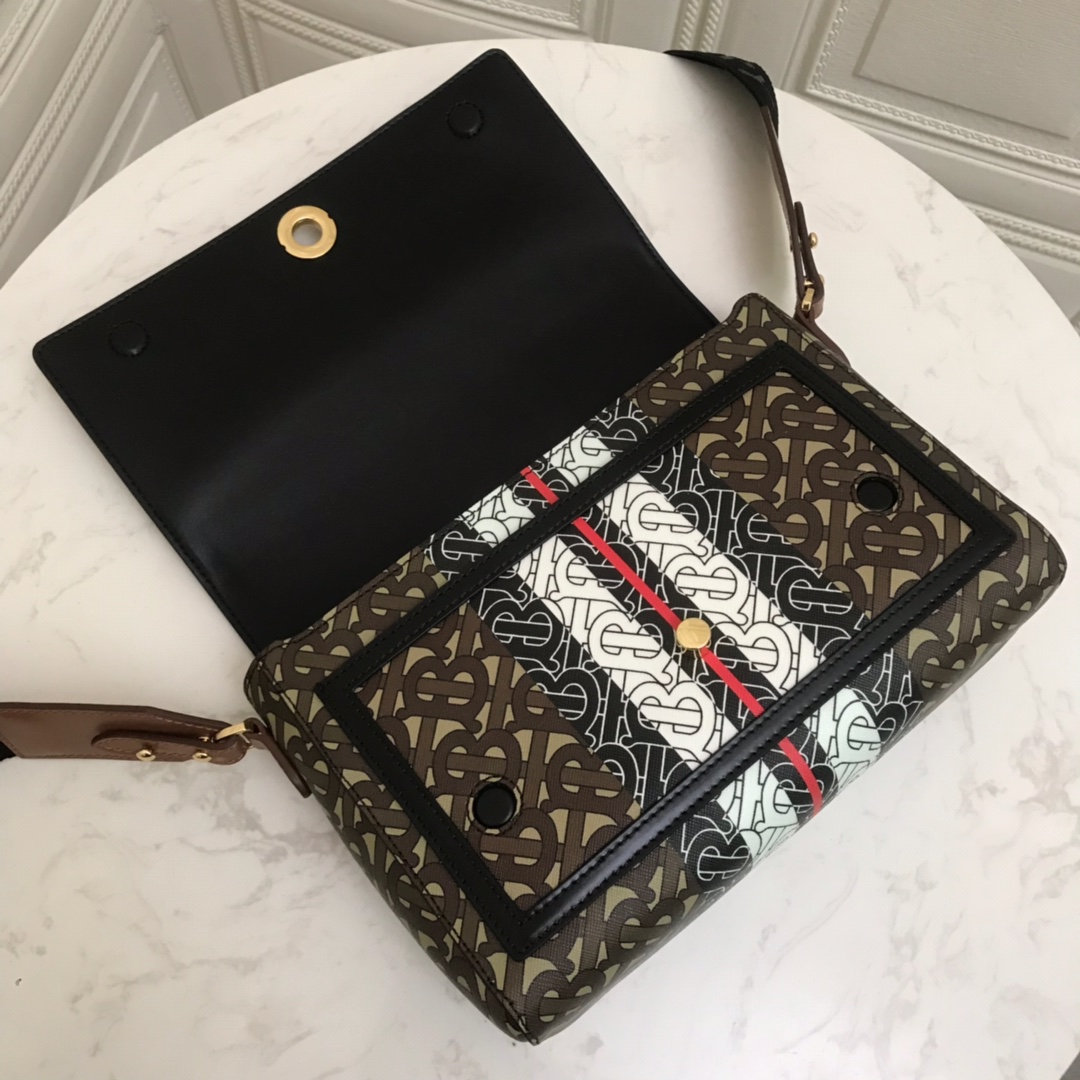 Monogram Stripe E-canvas Note Crossbody Bag, Burberry Handbag
