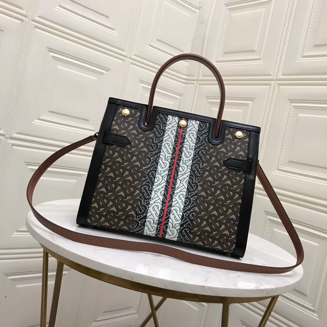 Medium Monogram Stripe E-canvas Title Bag, Burberry Handbag