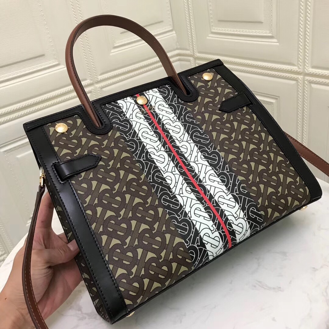 Medium Monogram Stripe E-canvas Title Bag, Burberry Handbag