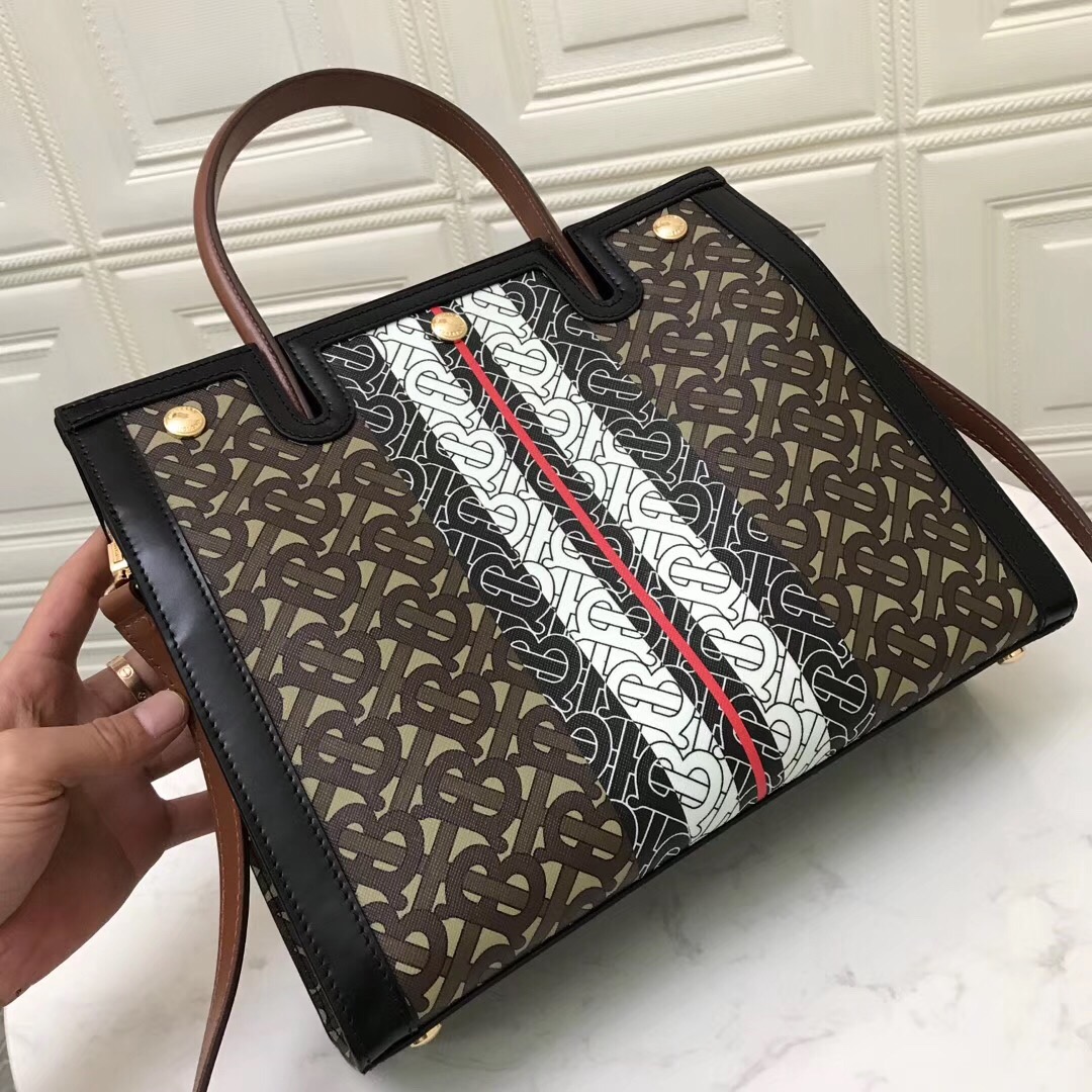 Medium Monogram Stripe E-canvas Title Bag, Burberry Handbag