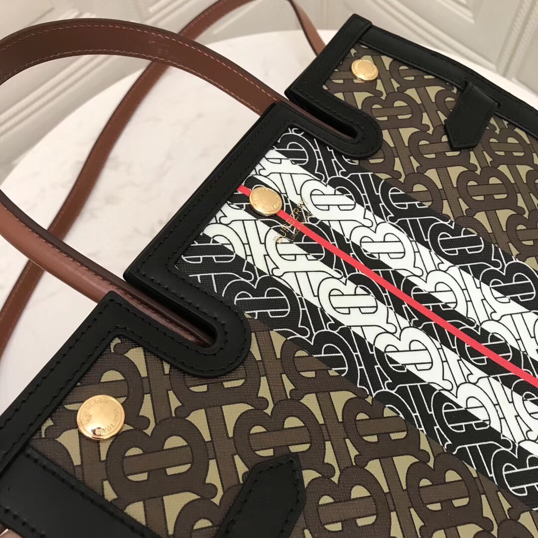 Medium Monogram Stripe E-canvas Title Bag, Burberry Handbag