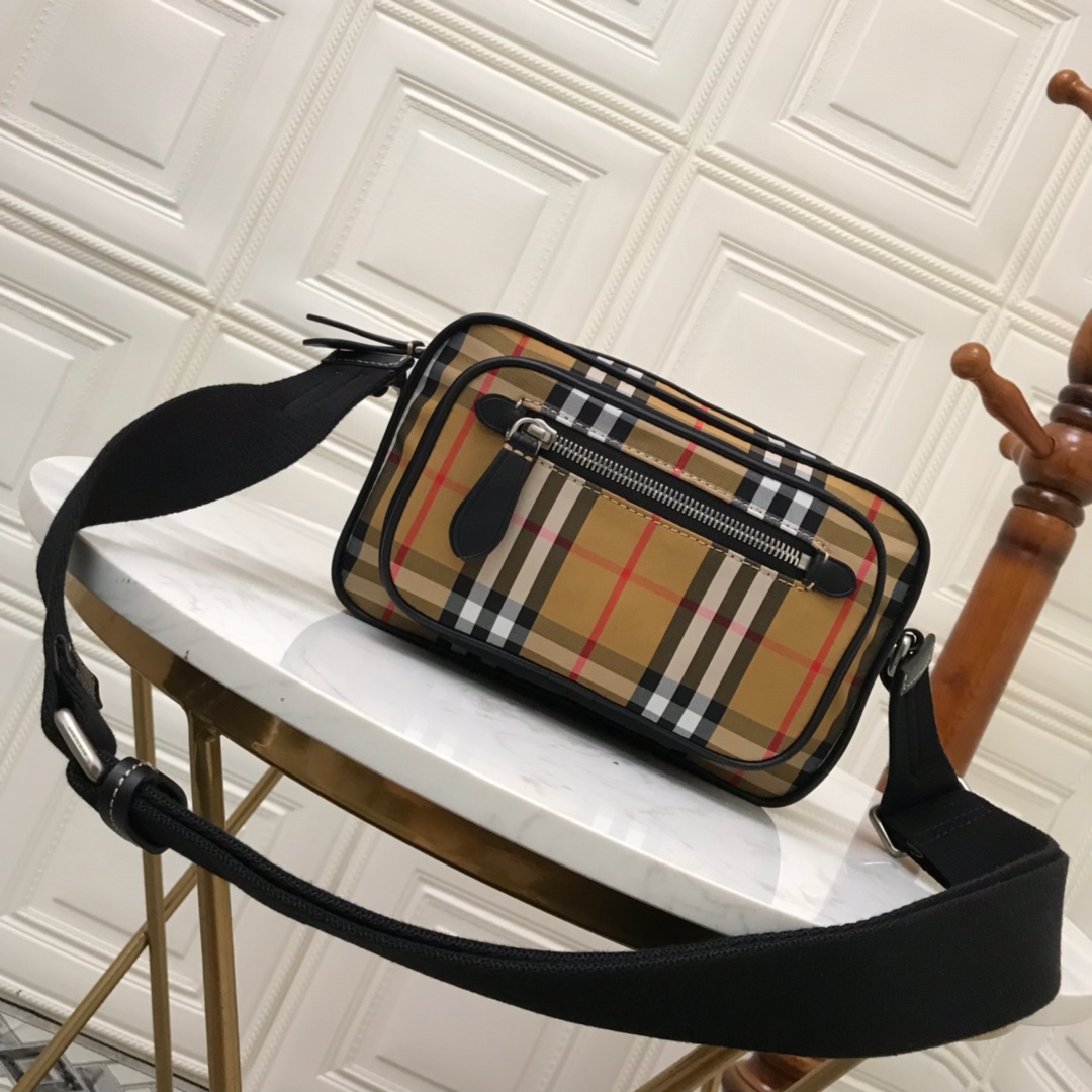 Vintage Check And Leather Crossbody Bag, Burberry Handbag