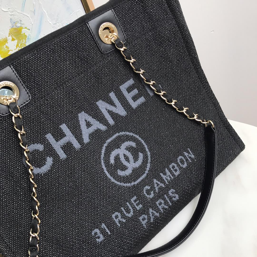 Shopping Bag, Canvas, Calfskin & Silver-Tone Metal
