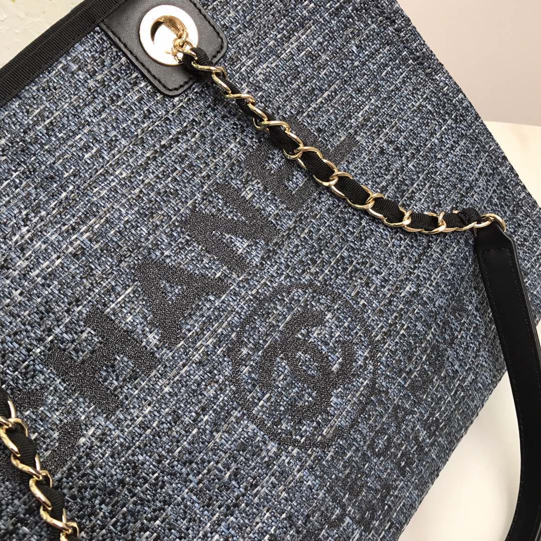 Shopping Bag, Canvas, Calfskin & Silver-Tone Metal