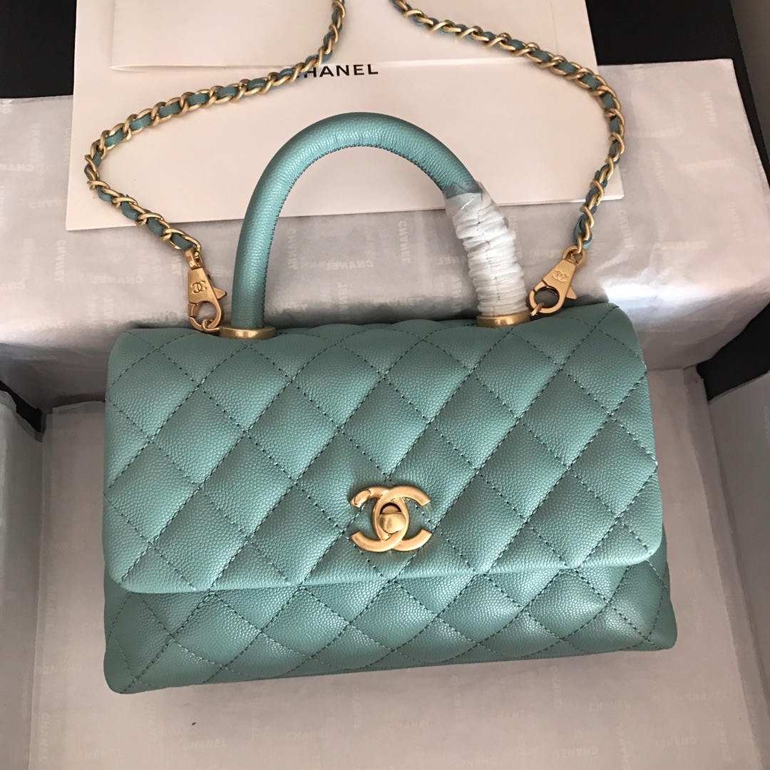 A92990, Small Flap Bag with Top Handle, CHANEL Handbags, Caviar, Grained Calfskin, Gold-Tone Metal