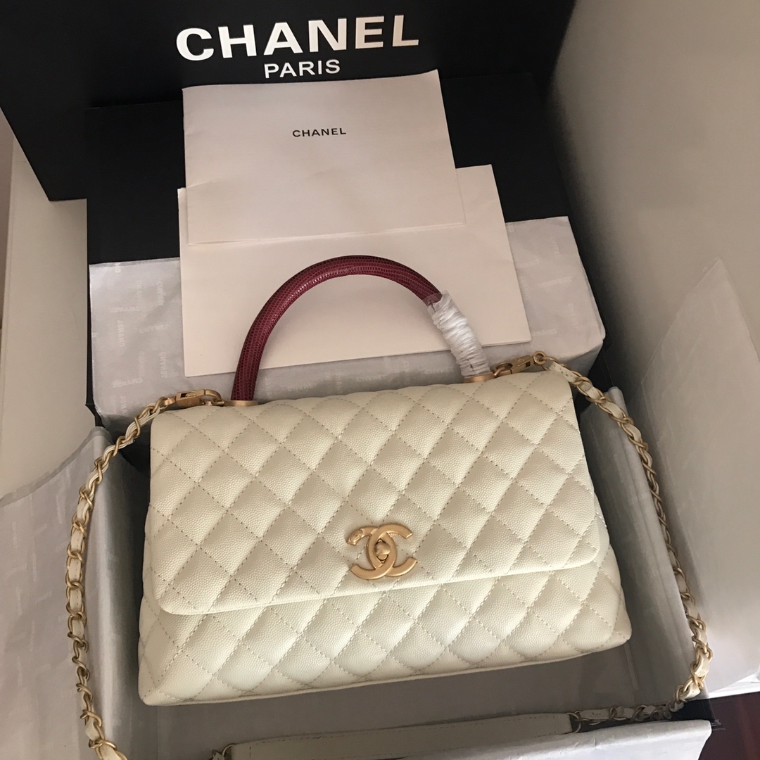 A92991, Flap Bag with Top Handle, CHANEL Handbags, Caviar, Grained Calfskin, Gold-Tone Metal