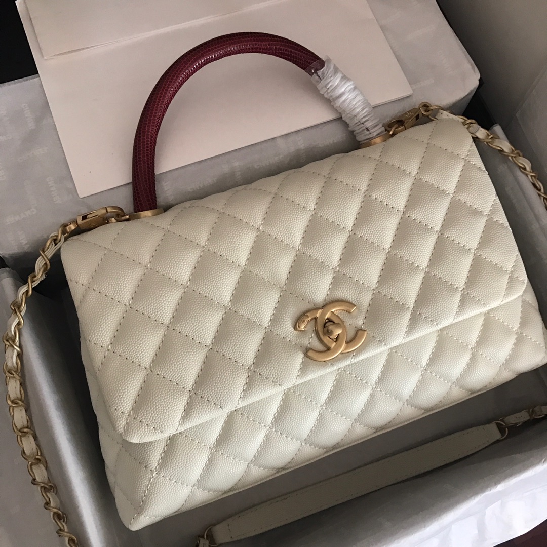 A92991, Flap Bag with Top Handle, CHANEL Handbags, Caviar, Grained Calfskin, Gold-Tone Metal