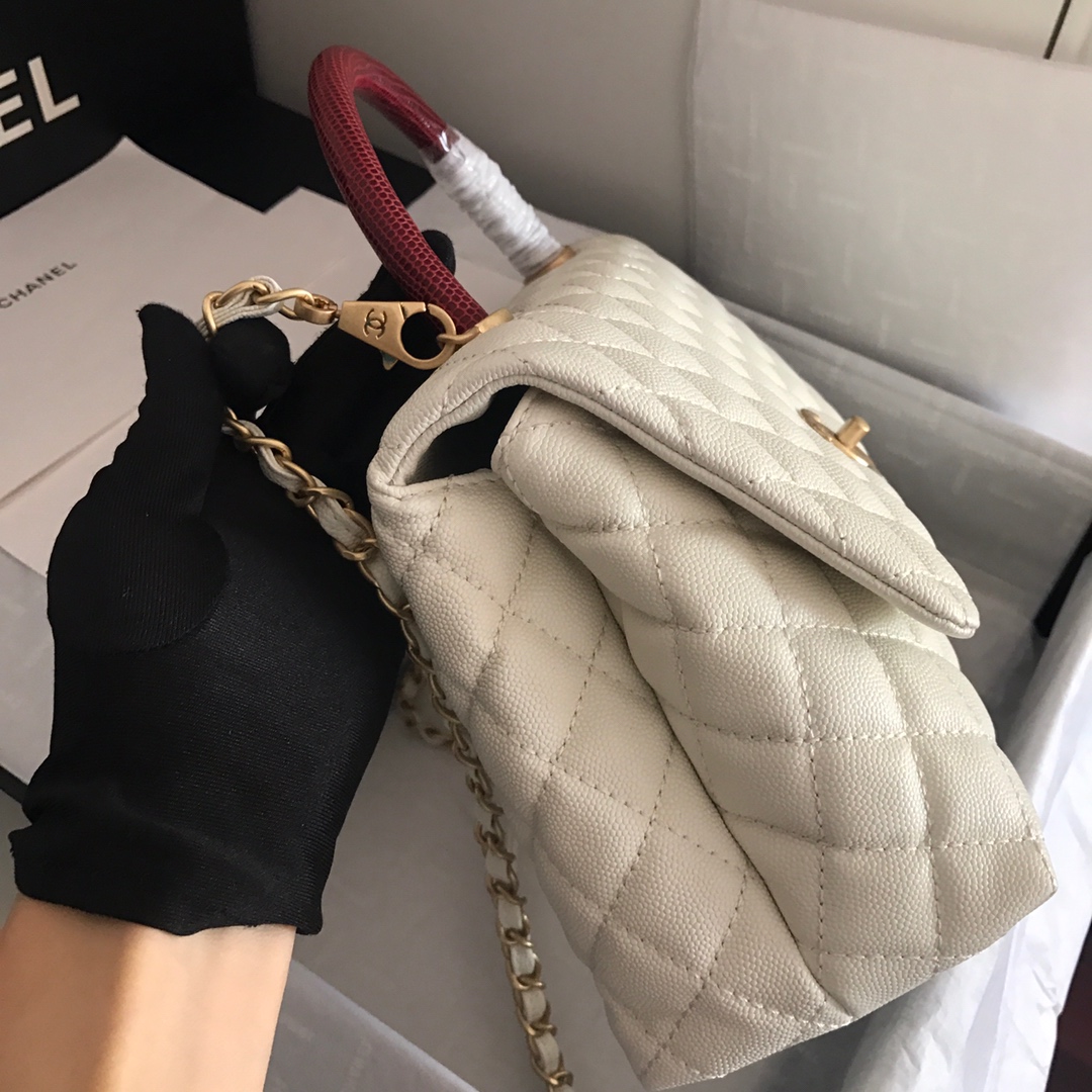 A92991, Flap Bag with Top Handle, CHANEL Handbags, Caviar, Grained Calfskin, Gold-Tone Metal