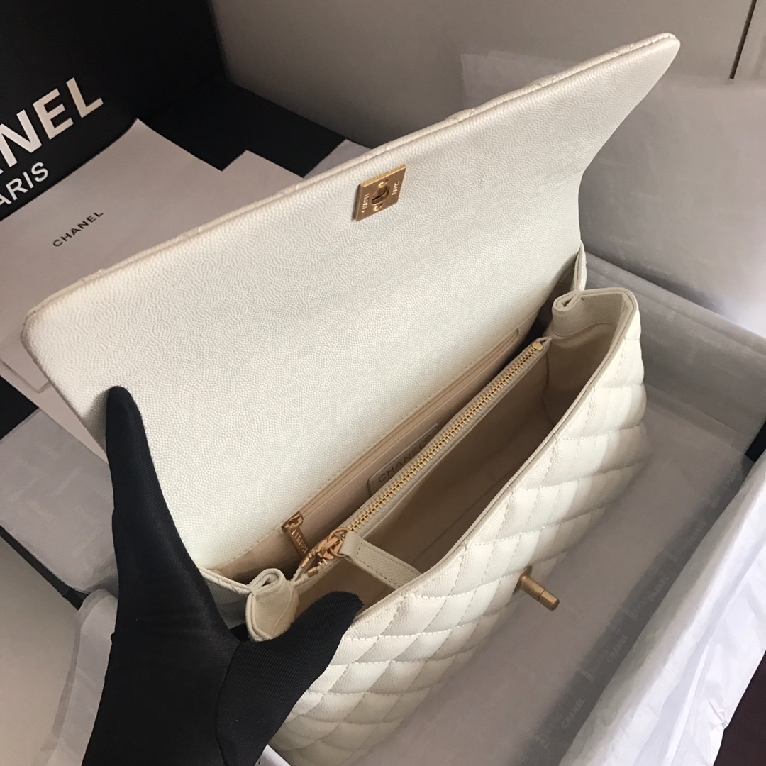 A92991, Flap Bag with Top Handle, CHANEL Handbags, Caviar, Grained Calfskin, Gold-Tone Metal