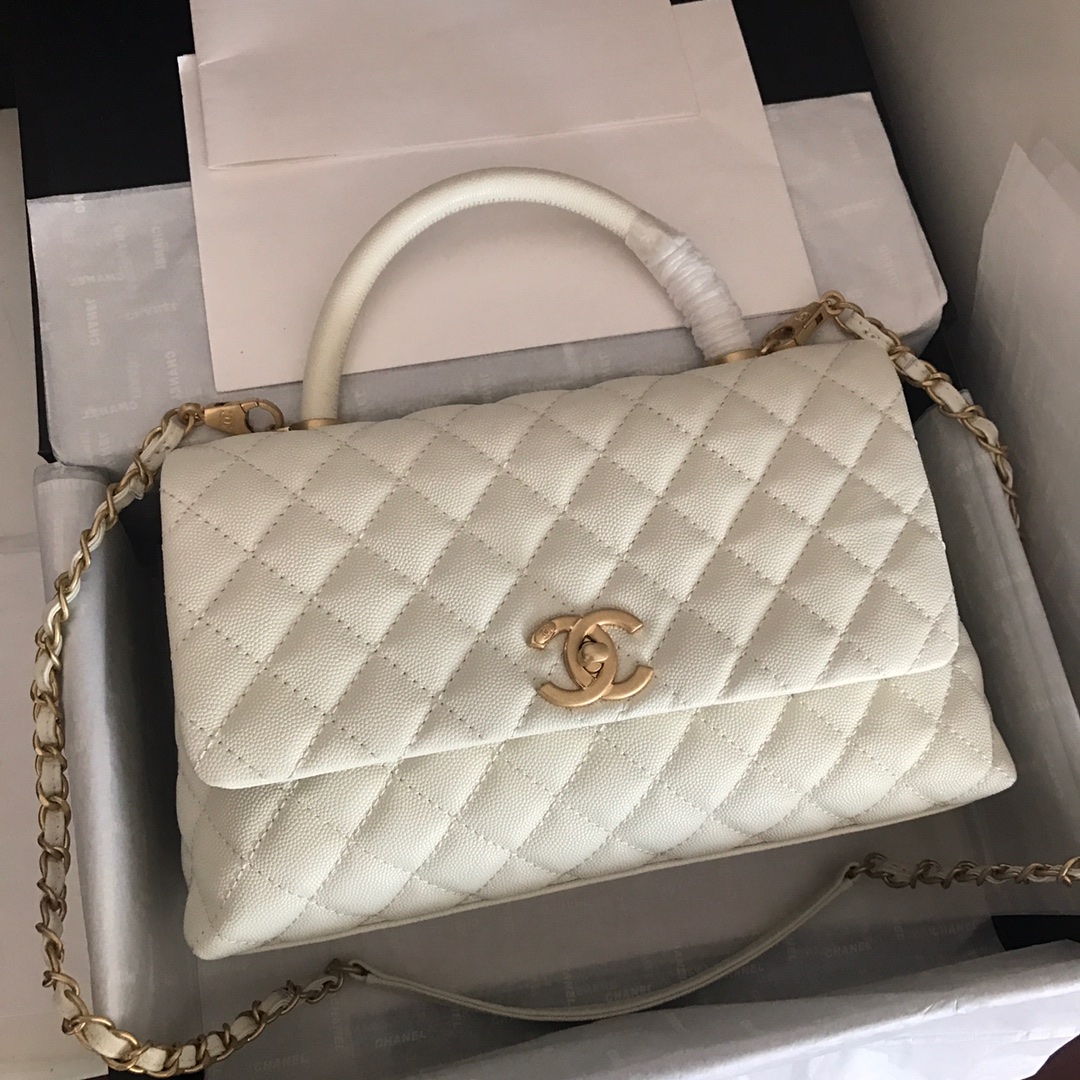 A92991, Flap Bag with Top Handle, CHANEL Handbags, Caviar, Grained Calfskin, Gold-Tone Metal