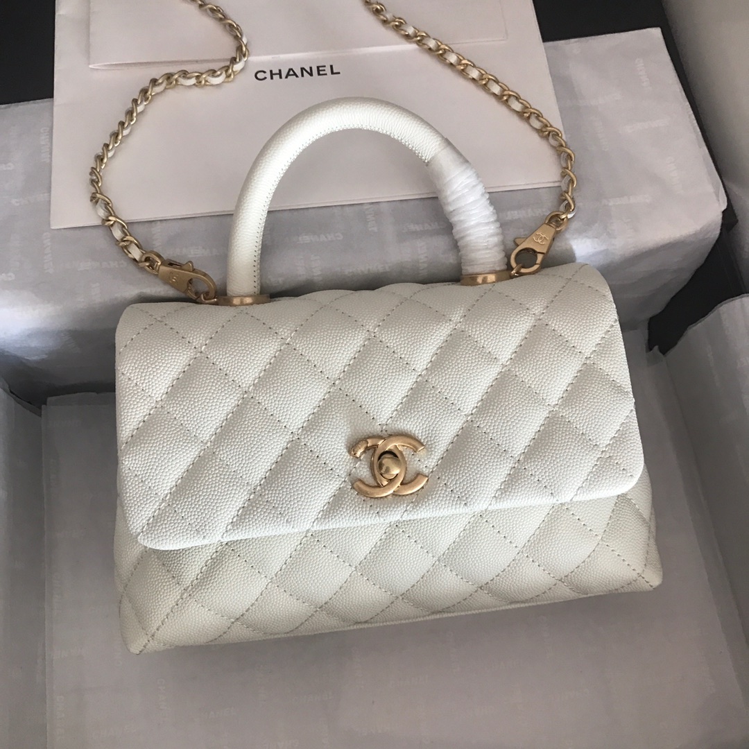 A92990, Small Flap Bag with Top Handle, CHANEL Handbags, Caviar, Grained Calfskin, Gold-Tone Metal