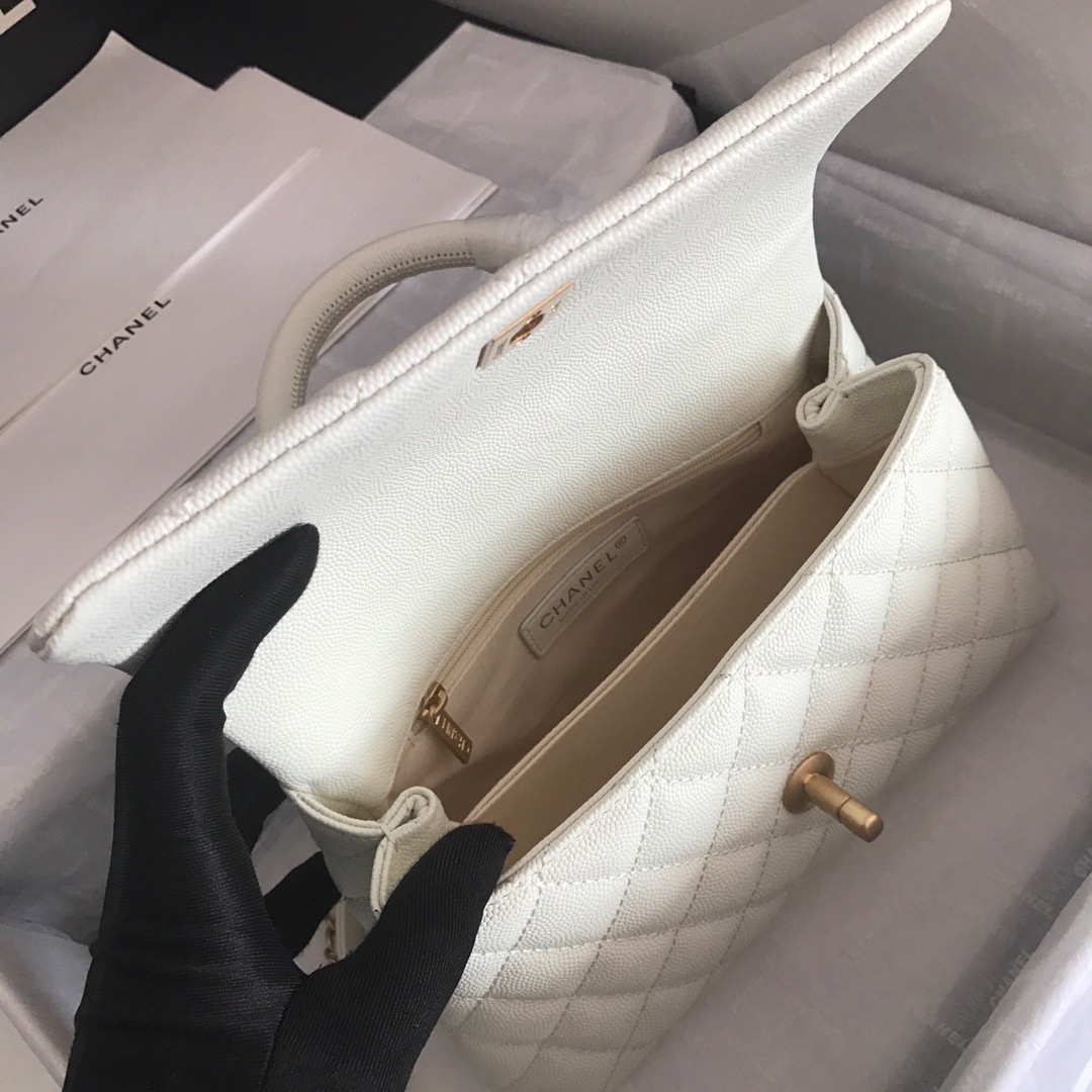 A92990, Small Flap Bag with Top Handle, CHANEL Handbags, Caviar, Grained Calfskin, Gold-Tone Metal