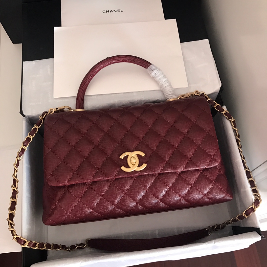 A92991, Flap Bag with Top Handle, CHANEL Handbags, Caviar, Grained Calfskin, Gold-Tone Metal
