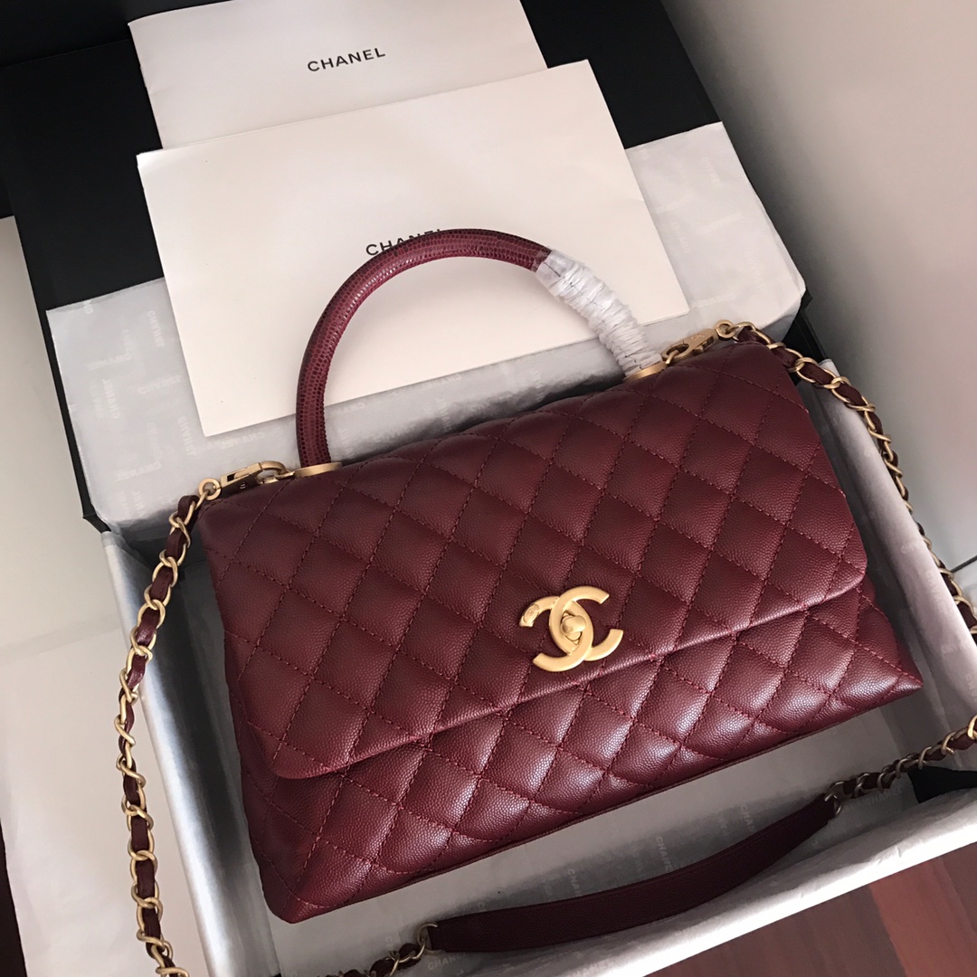 A92991, Flap Bag with Top Handle, CHANEL Handbags, Caviar, Grained Calfskin, Gold-Tone Metal