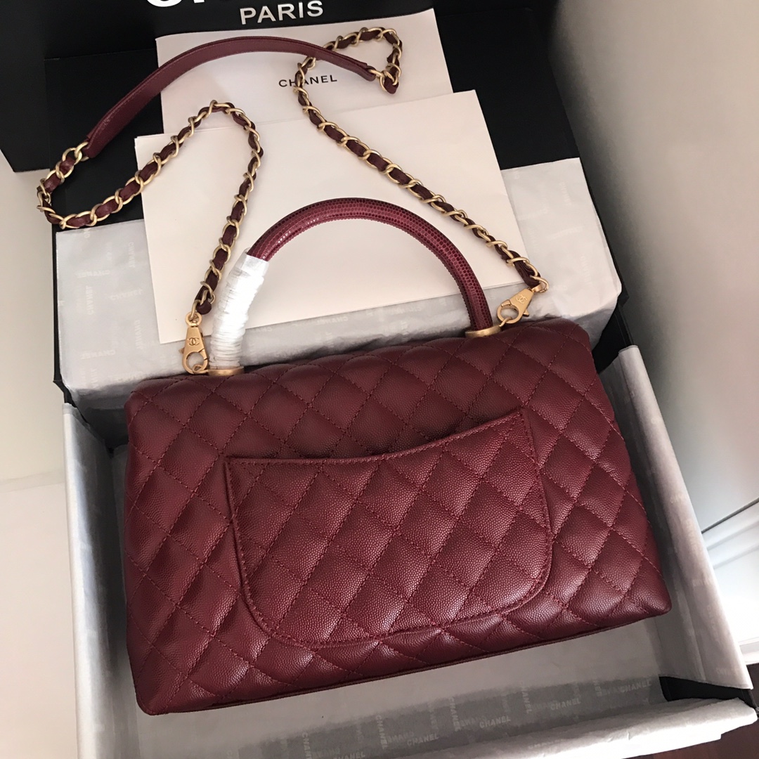 A92991, Flap Bag with Top Handle, CHANEL Handbags, Caviar, Grained Calfskin, Gold-Tone Metal