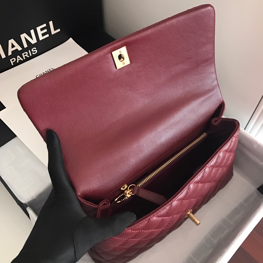 A92991, Flap Bag with Top Handle, CHANEL Handbags, Caviar, Grained Calfskin, Gold-Tone Metal
