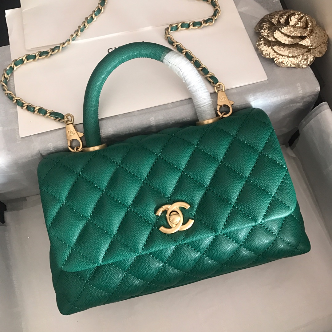 A92990, Small Flap Bag with Top Handle, CHANEL Handbags, Caviar, Grained Calfskin, Gold-Tone Metal