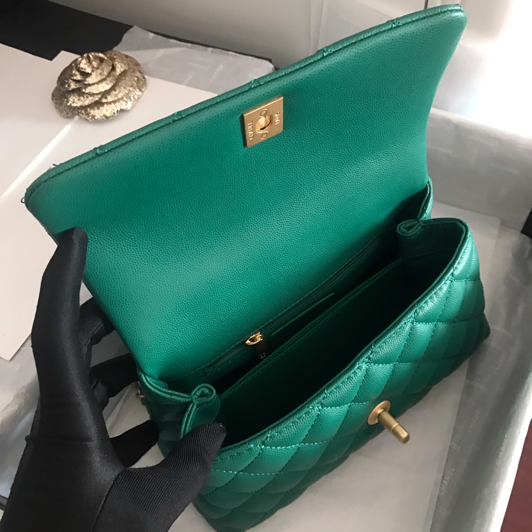 A92990, Small Flap Bag with Top Handle, CHANEL Handbags, Caviar, Grained Calfskin, Gold-Tone Metal