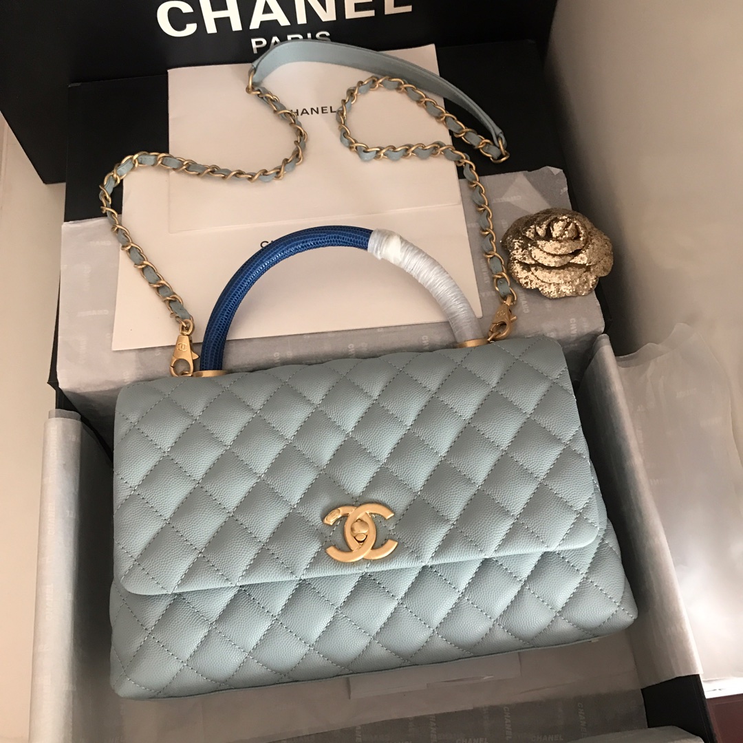 A92991, Flap Bag with Top Handle, CHANEL Handbags, Caviar, Grained Calfskin, Gold-Tone Metal