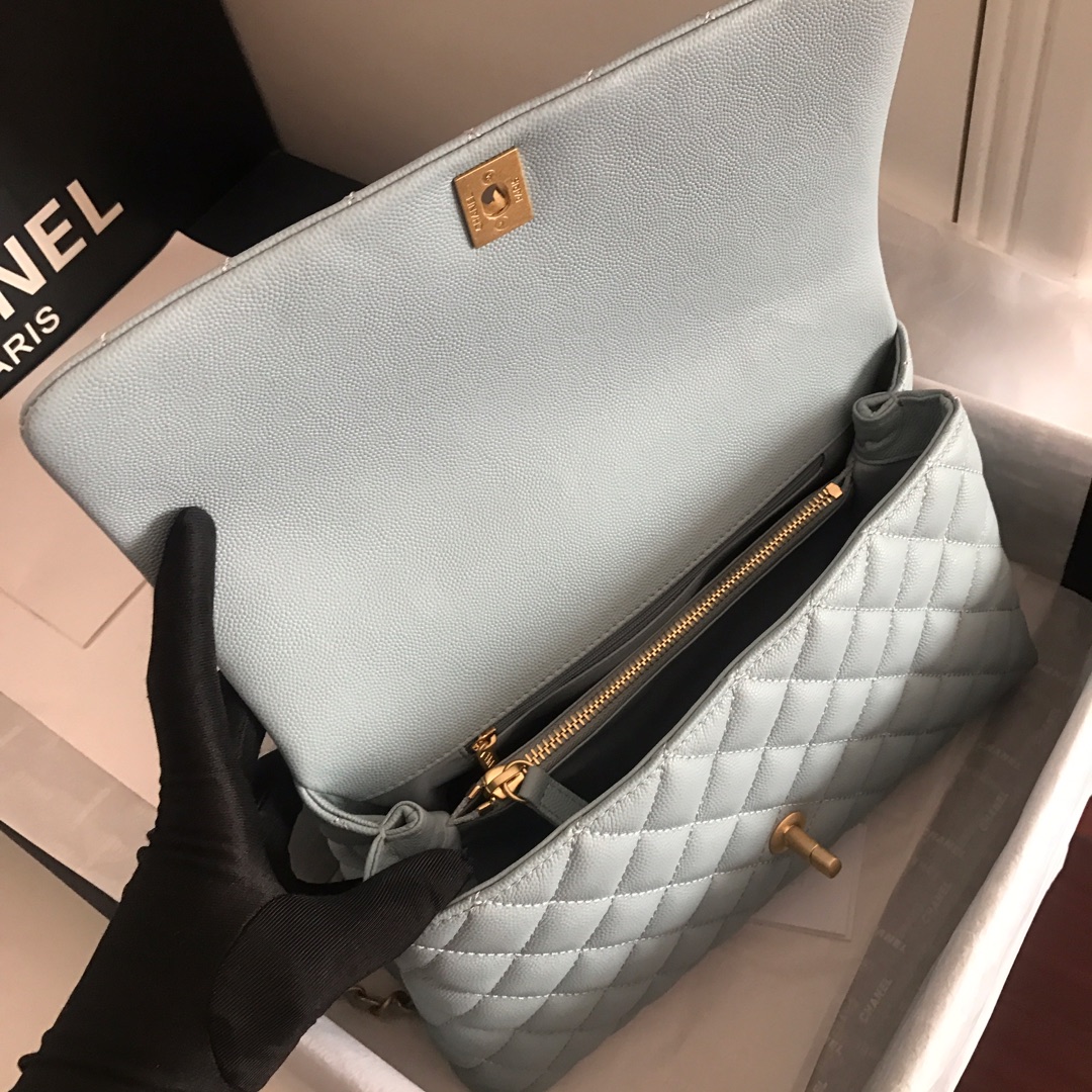 A92991, Flap Bag with Top Handle, CHANEL Handbags, Caviar, Grained Calfskin, Gold-Tone Metal
