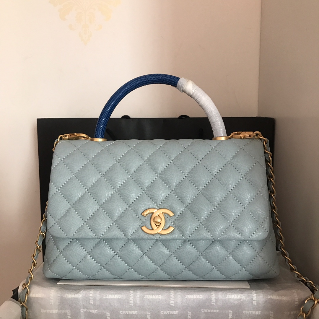 A92991, Flap Bag with Top Handle, CHANEL Handbags, Caviar, Grained Calfskin, Gold-Tone Metal