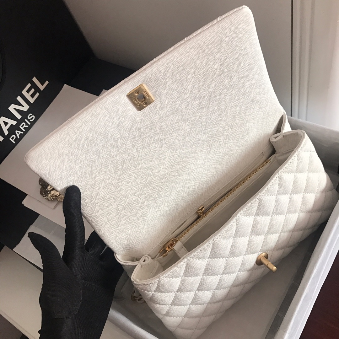 A92991, Flap Bag with Top Handle, CHANEL Handbags, Caviar, Grained Calfskin, Gold-Tone Metal
