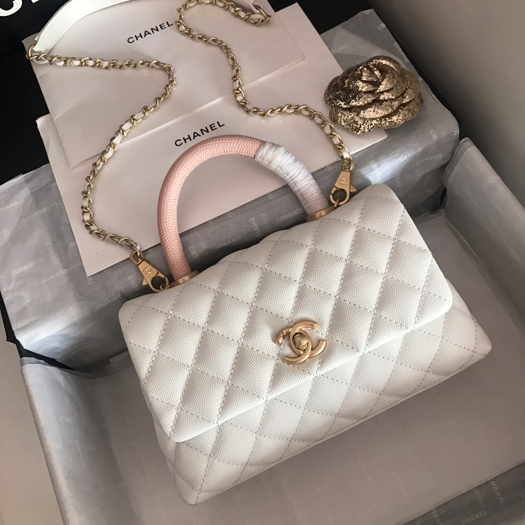 A92990, Small Flap Bag with Top Handle, CHANEL Handbags, Caviar, Grained Calfskin, Gold-Tone Metal