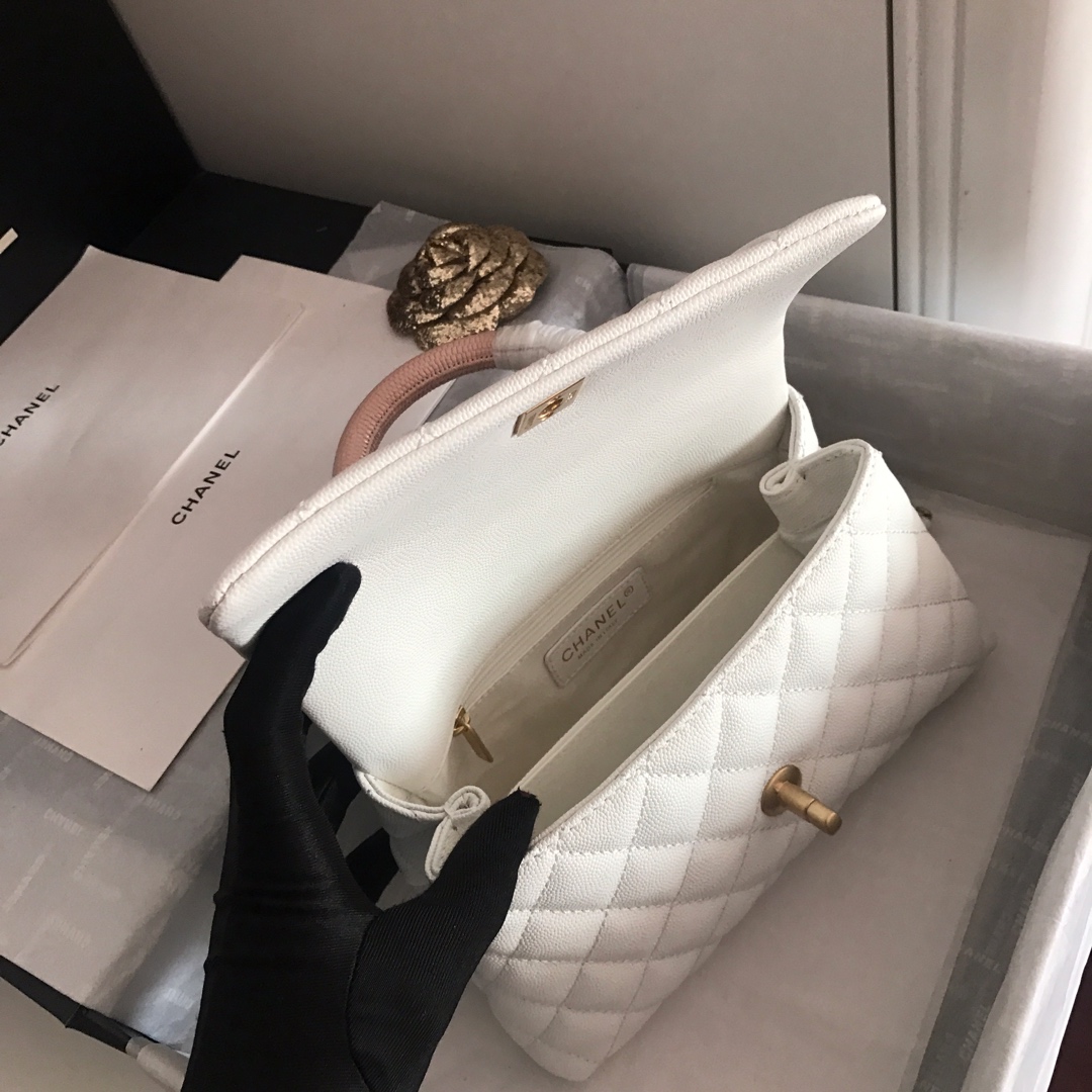 A92990, Small Flap Bag with Top Handle, CHANEL Handbags, Caviar, Grained Calfskin, Gold-Tone Metal