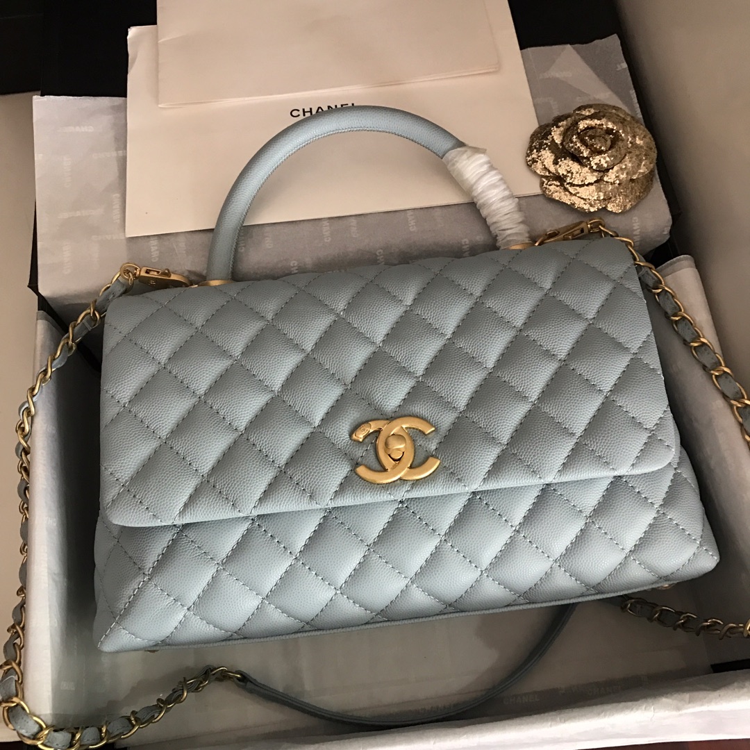 A92991, Flap Bag with Top Handle, CHANEL Handbags, Caviar, Grained Calfskin, Gold-Tone Metal