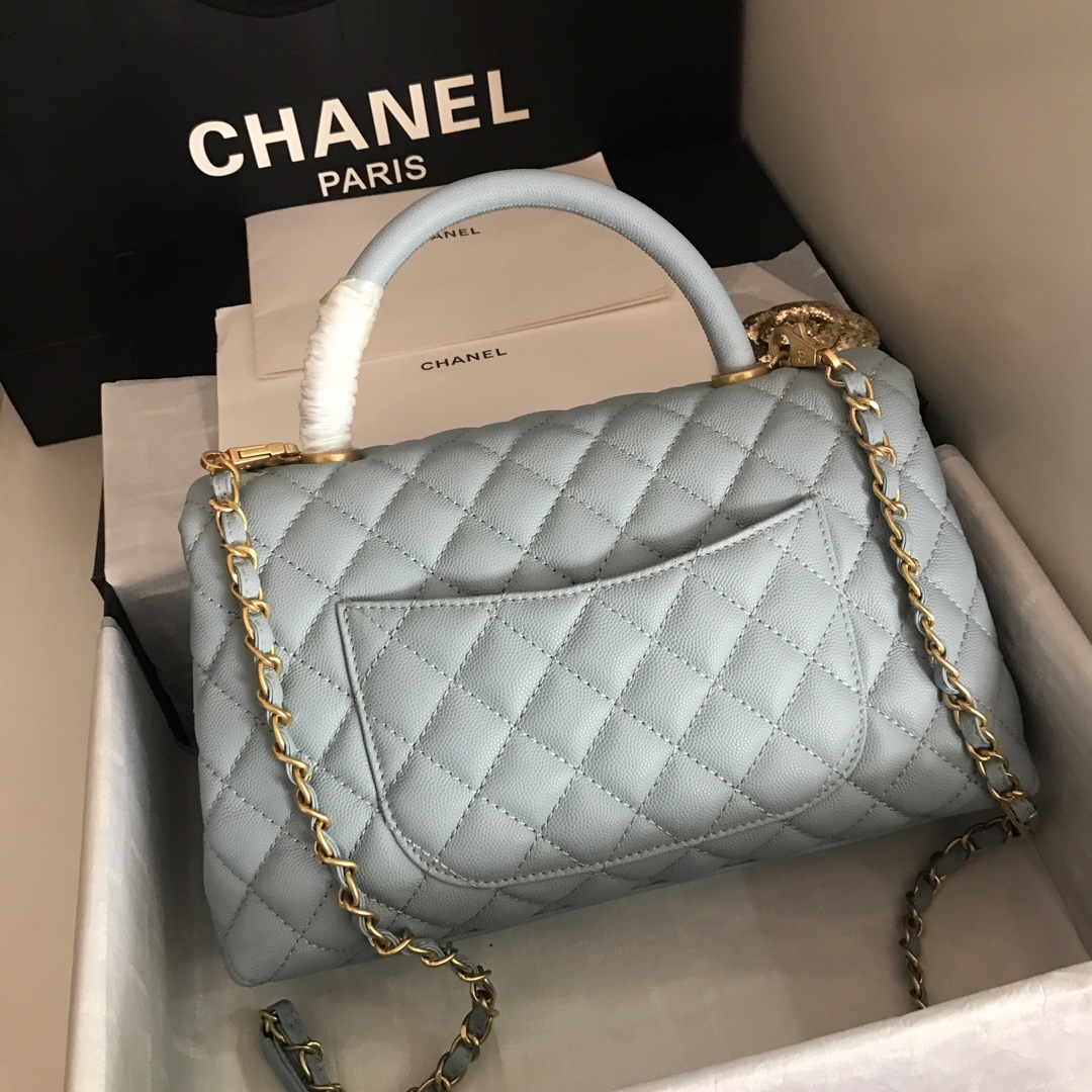 A92991, Flap Bag with Top Handle, CHANEL Handbags, Caviar, Grained Calfskin, Gold-Tone Metal