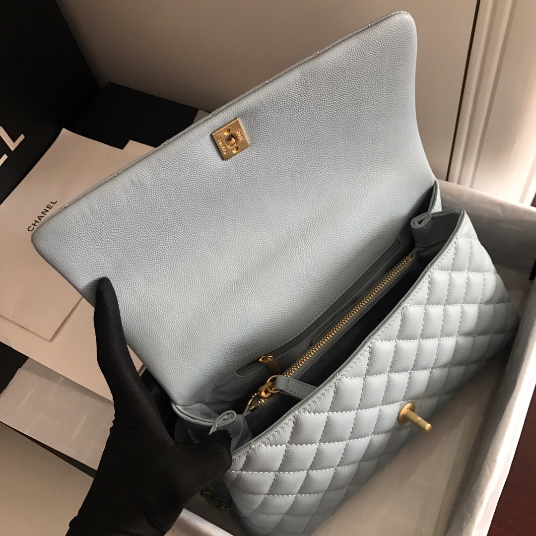 A92991, Flap Bag with Top Handle, CHANEL Handbags, Caviar, Grained Calfskin, Gold-Tone Metal