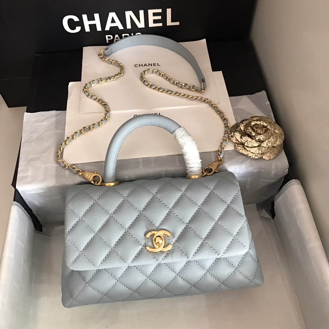 A92990, Small Flap Bag with Top Handle, CHANEL Handbags, Caviar, Grained Calfskin, Gold-Tone Metal
