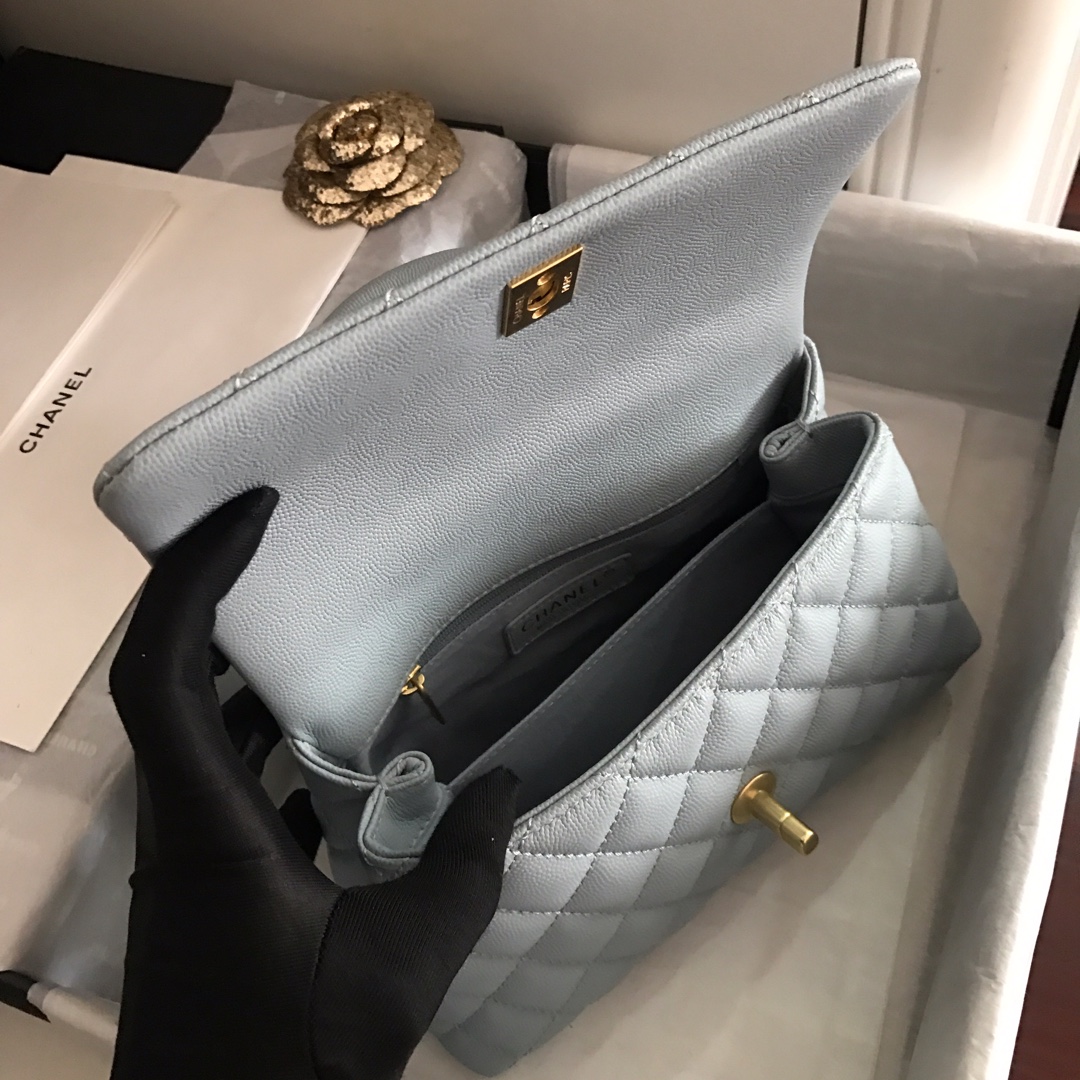 A92990, Small Flap Bag with Top Handle, CHANEL Handbags, Caviar, Grained Calfskin, Gold-Tone Metal