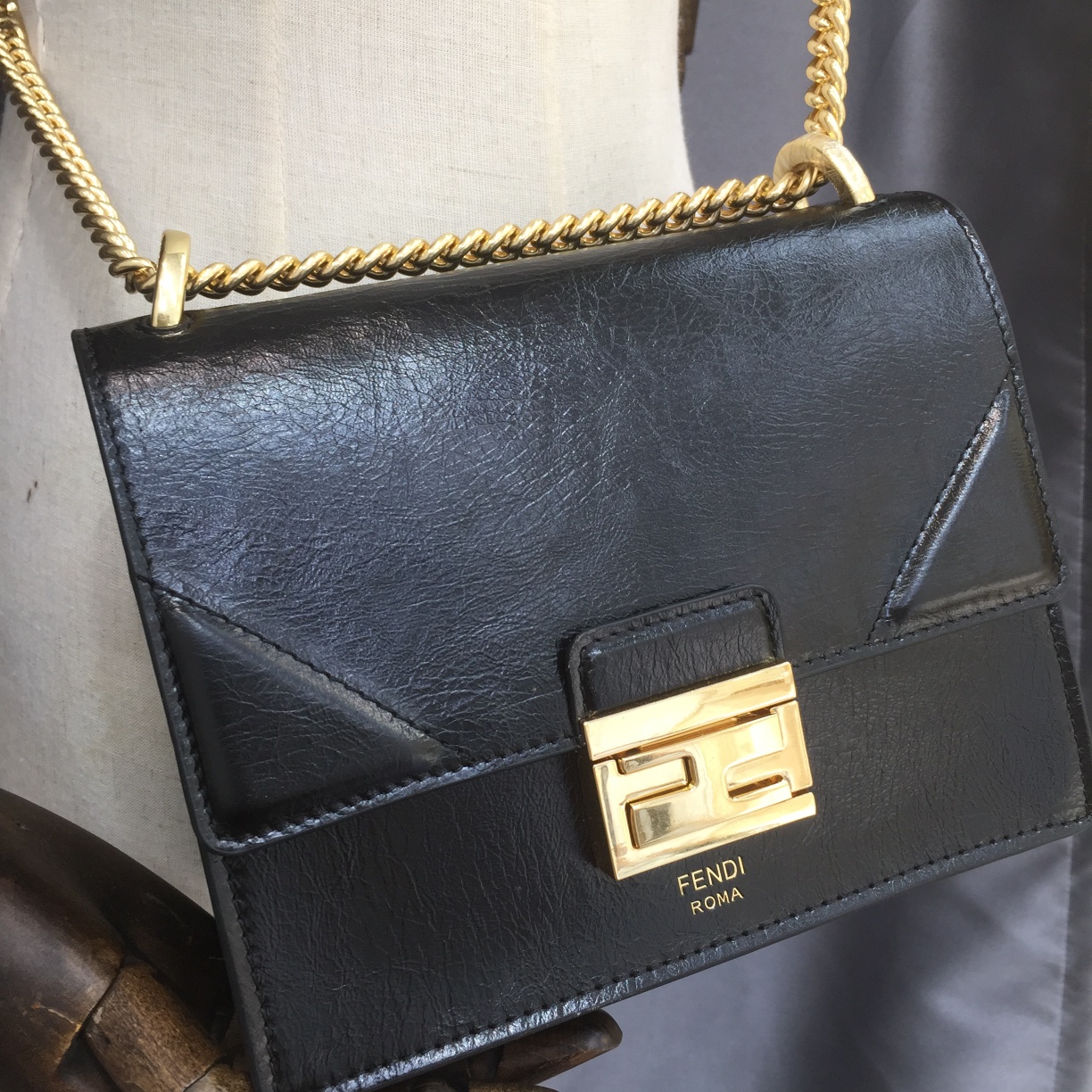 KAN U SMALL, Black leather bag, Fendi Shoulder Bag