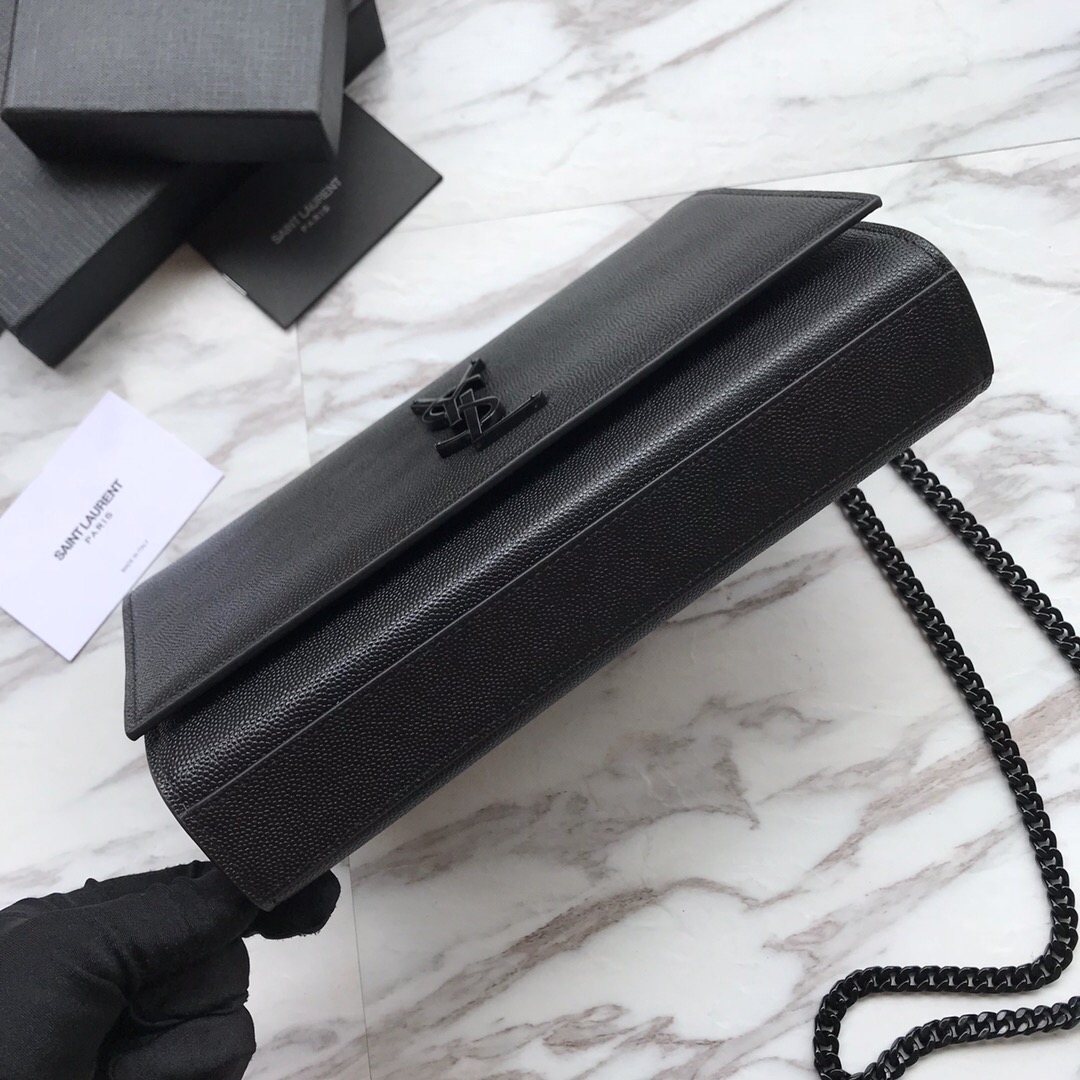 YSL, MONOGRAM SAINT LAURENT CHAIN WALLET IN BLACK GRAIN