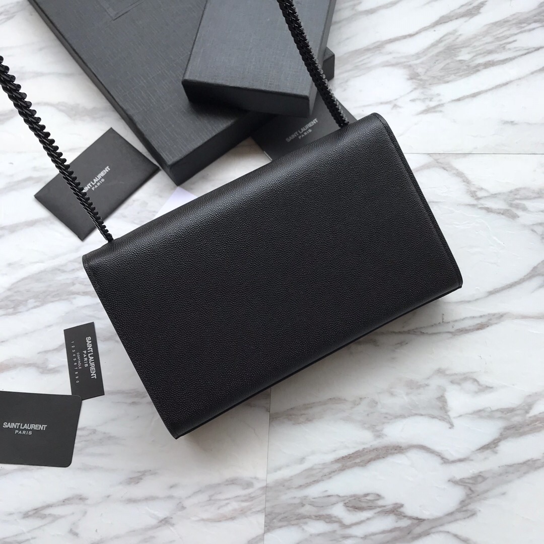 YSL, MONOGRAM SAINT LAURENT CHAIN WALLET IN BLACK GRAIN