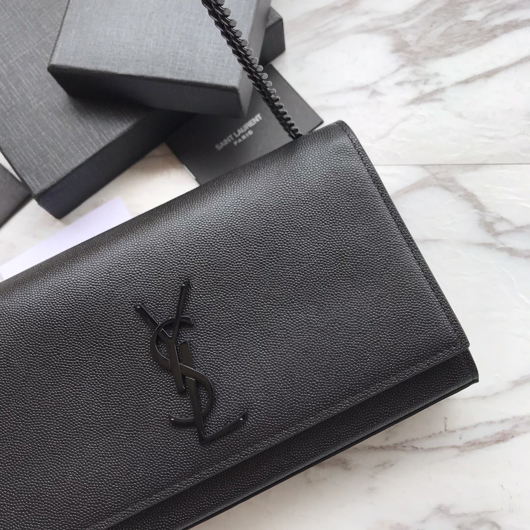 YSL, MONOGRAM SAINT LAURENT CHAIN WALLET IN BLACK GRAIN