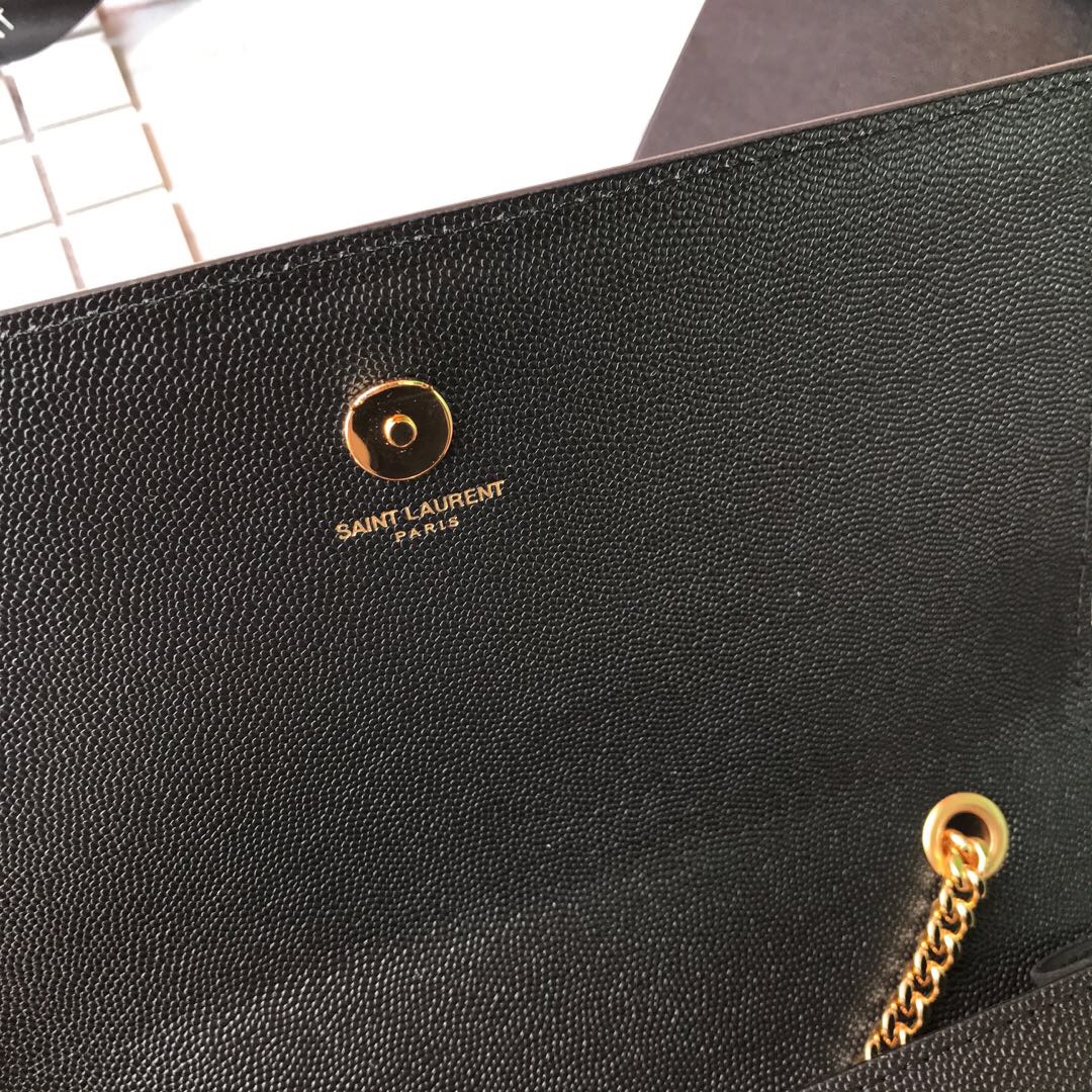 YSL Saint Laurent, 364021, MEDIUM KATE CHAIN BAG IN BLACK GRAIN DE POUDRE TEXTURED LEATHER