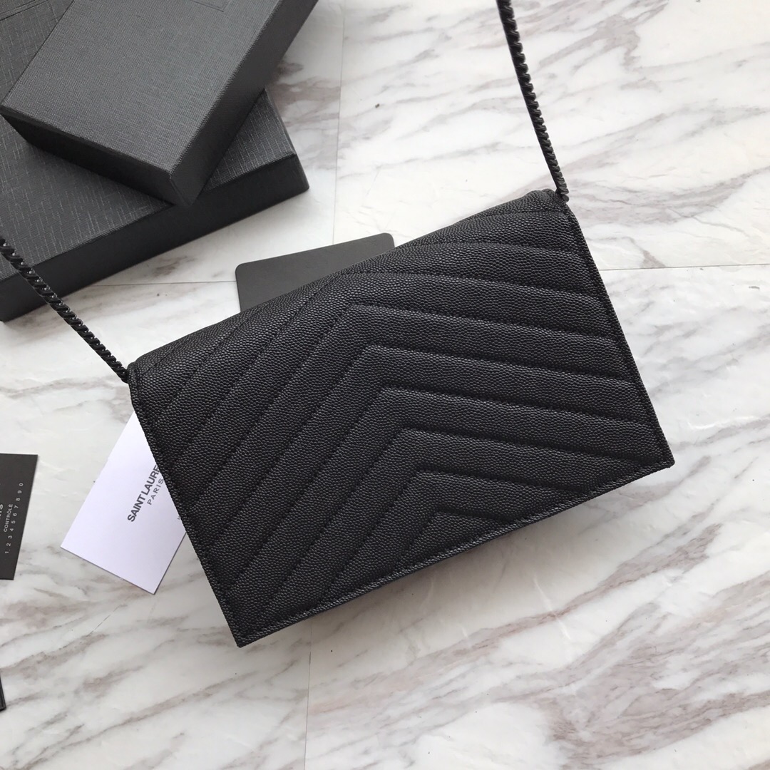393953 ENVELOPE CHAIN WALLET IN GRAIN DE POUDRE EMBOSSED LEATHER, YSL Saint Laurent