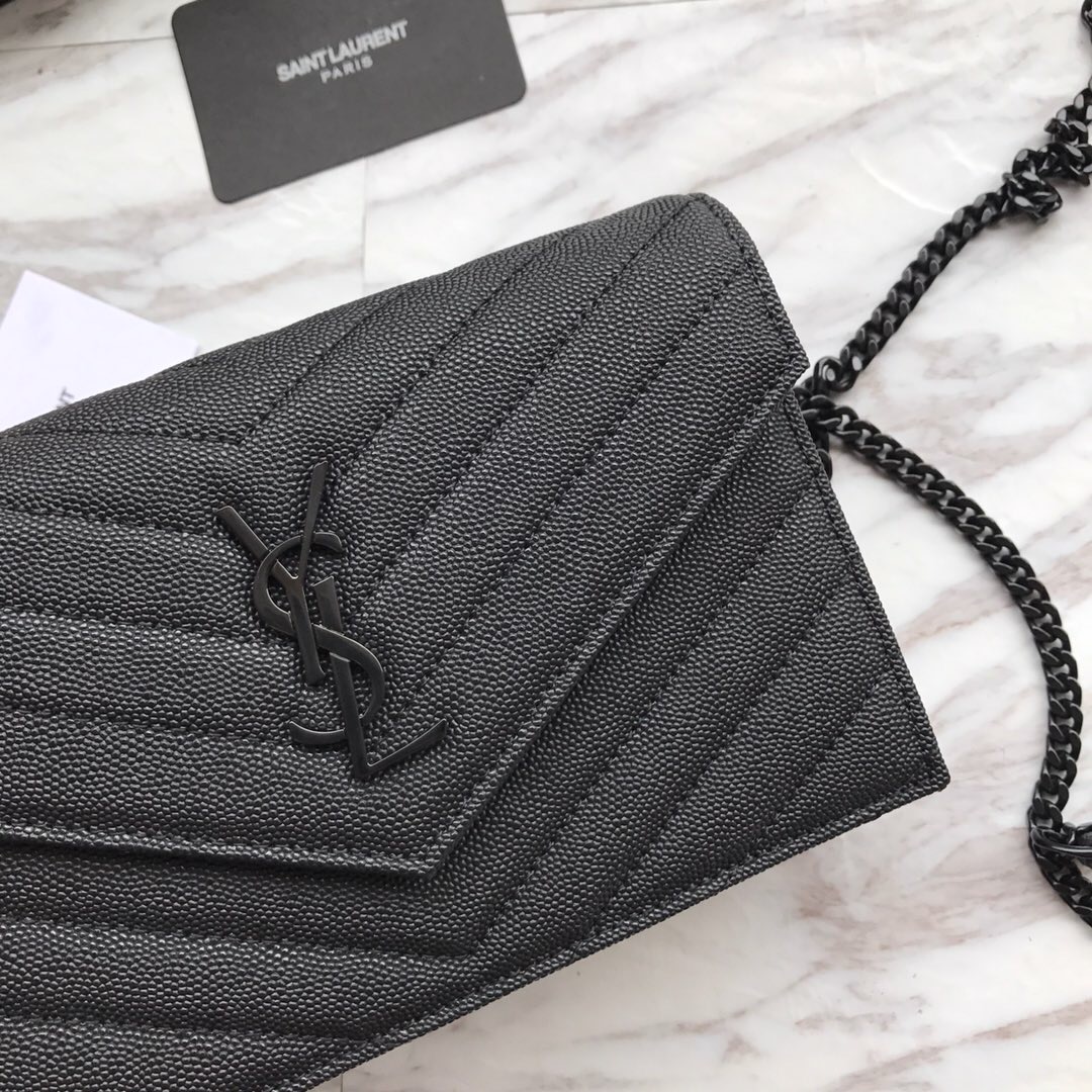 393953 ENVELOPE CHAIN WALLET IN GRAIN DE POUDRE EMBOSSED LEATHER, YSL Saint Laurent