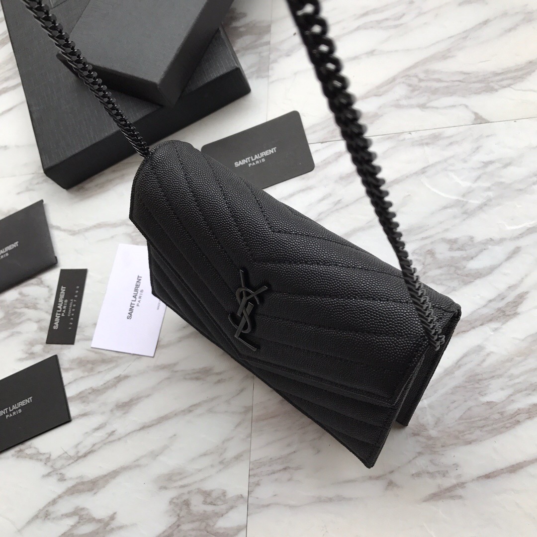 393953 ENVELOPE CHAIN WALLET IN GRAIN DE POUDRE EMBOSSED LEATHER, YSL Saint Laurent