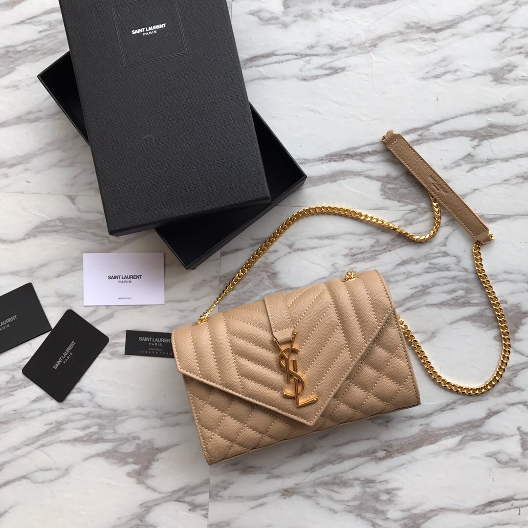 526286 ENVELOPE SMALL BAG IN MIX MATELASSÉ GRAIN DE POUDRE EMBOSSED LEATHER, Yves Saint Laurent YSL