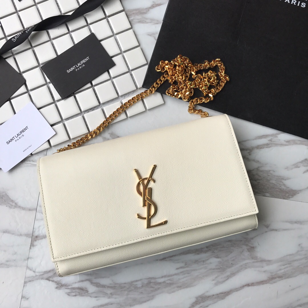 YSL Saint Laurent, 364021, MEDIUM KATE CHAIN BAG IN BLACK GRAIN DE POUDRE TEXTURED LEATHER