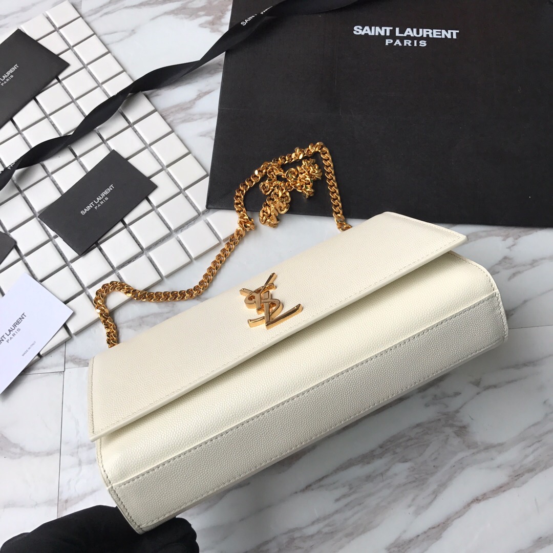 YSL Saint Laurent, 364021, MEDIUM KATE CHAIN BAG IN BLACK GRAIN DE POUDRE TEXTURED LEATHER