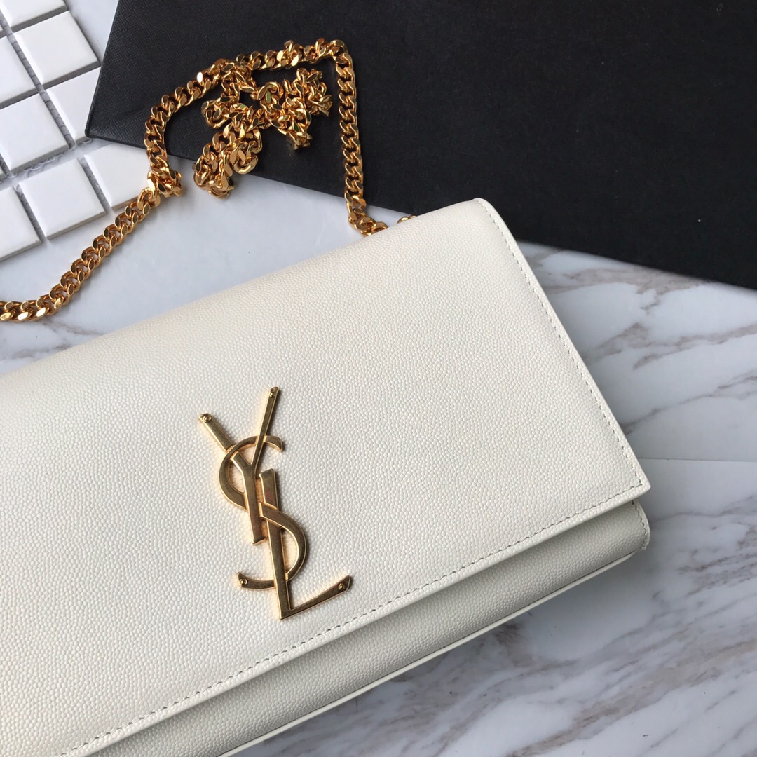 YSL Saint Laurent, 364021, MEDIUM KATE CHAIN BAG IN BLACK GRAIN DE POUDRE TEXTURED LEATHER