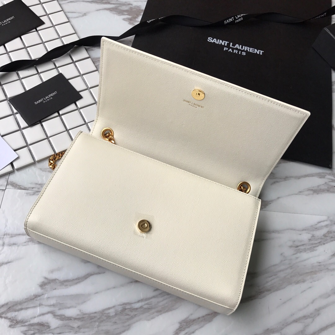 YSL Saint Laurent, 364021, MEDIUM KATE CHAIN BAG IN BLACK GRAIN DE POUDRE TEXTURED LEATHER