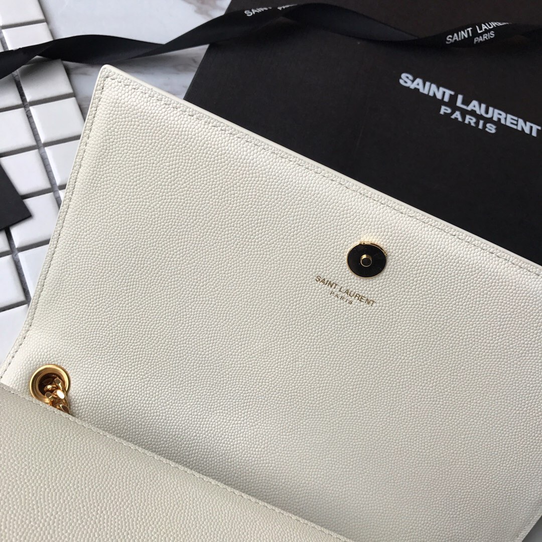YSL Saint Laurent, 364021, MEDIUM KATE CHAIN BAG IN BLACK GRAIN DE POUDRE TEXTURED LEATHER